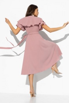 Розовое платье с оборками и поясом Charutti(фото4)