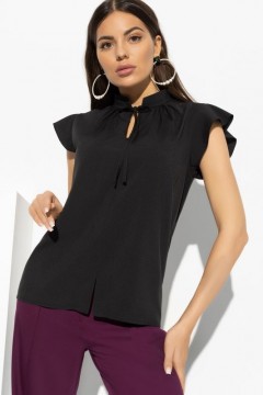 Блузка с разрезом по переду и завязками по горловине в чёрном цвете Charutti