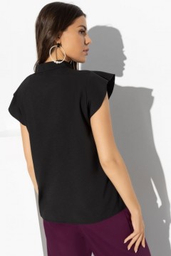 Блузка с разрезом по переду и завязками по горловине в чёрном цвете Charutti(фото3)