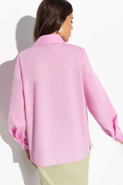 Розовая рубашка с отложным воротником переходящим в декоративный цветок Charutti(фото4)