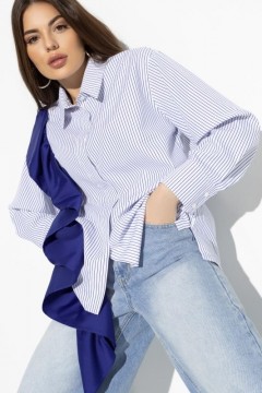 Рубашка в синюю полоску с притачным воланом Charutti