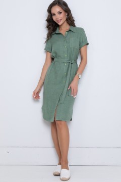 Зелёное платье-рубашка с поясом Diolche(фото2)