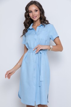 Голубое платье-рубашка с поясом Diolche