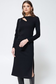 Чёрное трикотажное платье с разрезом Cloxy
