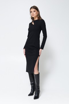 Чёрное трикотажное платье с разрезом Cloxy(фото2)