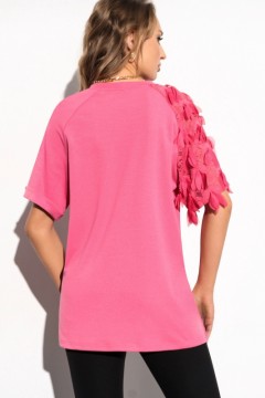 Розовая футболка с кружевным рукавом Charutti(фото4)