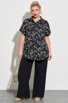 Удлинённая чёрная рубашка с цветочным принтом Dora(фото2)