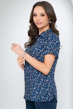 Синяя рубашка с цветочным принтом Diolche(фото3)