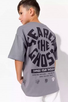 Серая футболка для мальчика с принтом 10609AW23 Vulpes Familiy(фото2)