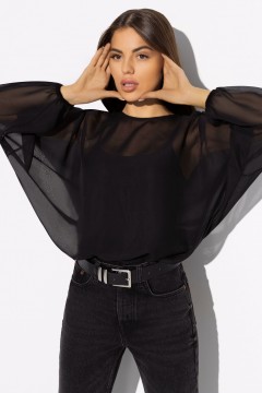 Чёрная блузка с объёмными рукавами Charutti(фото3)