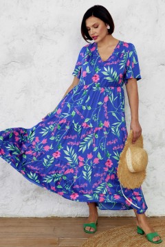 Длинное синее платье с цветочным принтом Aquarel(фото2)