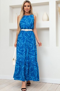 Длинное синее платье с принтом Орхидея №2 Valentina
