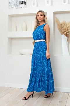 Длинное синее платье с принтом Орхидея №2 Valentina(фото3)