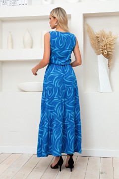 Длинное синее платье с принтом Орхидея №2 Valentina(фото4)