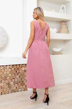 Длинное льняное розовое платье с карманами Пэрис №1 Valentina(фото4)