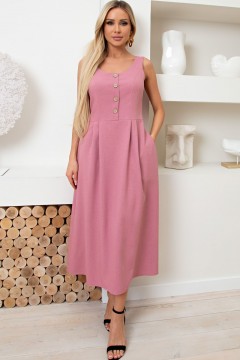 Длинное льняное розовое платье с карманами Пэрис №1 Valentina