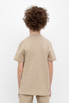 Стильная футболка-поло в тёмно-бежевом цвете для мальчика КР 302405/темно-бежевый к458 фуфайка Crockid(фото3)
