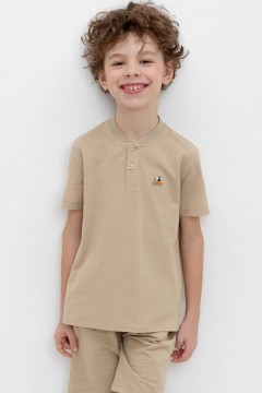Стильная футболка-поло в тёмно-бежевом цвете для мальчика КР 302405/темно-бежевый к458 фуфайка Crockid