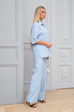 Лёгкий льняной голубой костюм с брюками Флорет №2 Valentina(фото2)