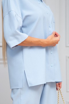 Лёгкий льняной голубой костюм с брюками Флорет №2 Valentina(фото3)