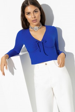 Синяя укороченная блузка в рубчик Charutti