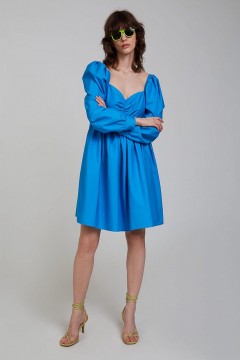 Тёмно-голубое платье с объёмными рукавами 1.1.1.22.01.44.06384/174433 Incity(фото2)