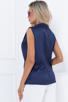 Синяя шёлковая блузка на запах Bellovera(фото4)