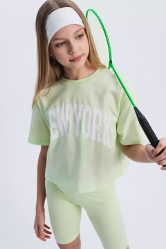Салатовая футболка для девочки с принтом 10527/7SS24 Vulpes Familiy