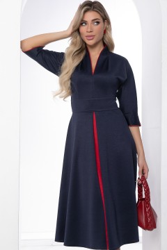 Трикотажное платье миди синего цвета с красной отделкой Lady Taiga