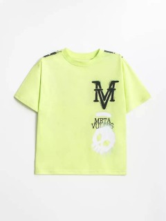Красивая футболка в зелёном цвете с принтом для мальчика 10609/10SS24 Vulpes Familiy(фото4)