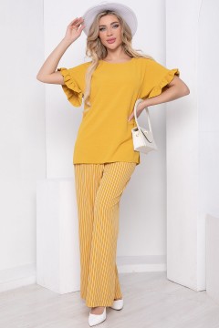 Широкие брюки-палаццо цвета манго в полоску Lady Taiga