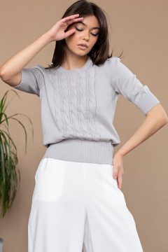 Серый вязаный джемпер с короткими рукавами Happychoice