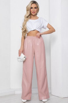 Розовые брюки-палаццо из экокожи Lady Taiga