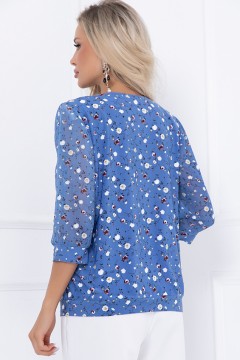 Синяя летняя блуза с цветочным принтом Bellovera(фото4)