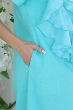Длинное льняное голубое платье с карманами Wisell(фото5)
