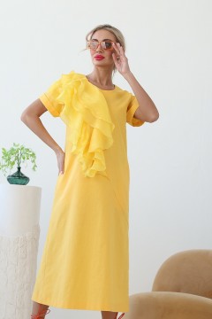 Длинное льняное жёлтое платье с карманами Wisell(фото2)