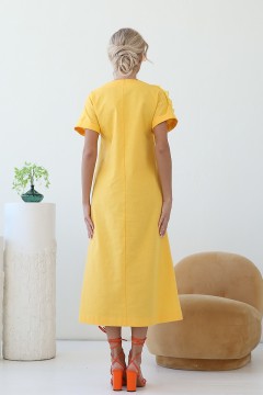 Длинное льняное жёлтое платье с карманами Wisell(фото5)
