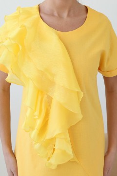 Длинное льняное жёлтое платье с карманами Wisell(фото3)