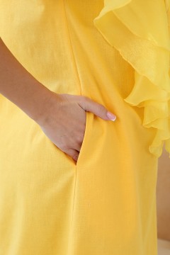 Длинное льняное жёлтое платье с карманами Wisell(фото4)