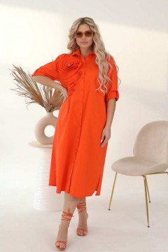 Оранжевое платье миди с декоративным цветком Wisell(фото2)