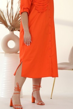 Оранжевое платье миди с декоративным цветком Wisell(фото5)