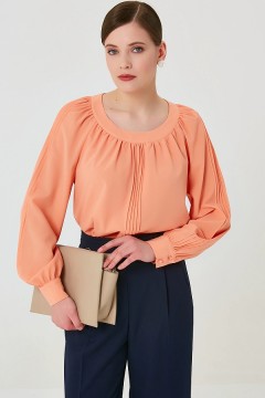Оранжевая блуза из шифона с застроченными складками Priz