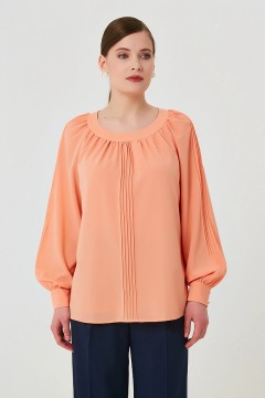 Оранжевая блуза из шифона с застроченными складками Priz(фото3)