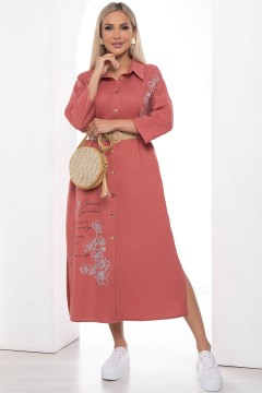 Терракотовое платье-рубашка с разрезами Lady Taiga(фото2)
