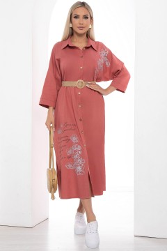 Терракотовое платье-рубашка с разрезами Lady Taiga