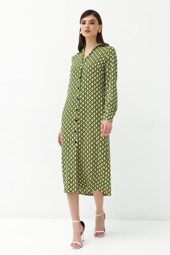 Зелёное платье-рубашка с поясом Cloxy(фото2)
