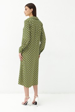 Зелёное платье-рубашка с поясом Cloxy(фото5)