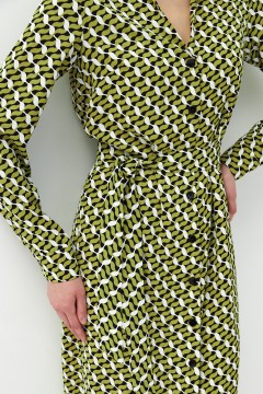 Зелёное платье-рубашка с поясом Cloxy(фото4)