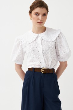 Хлопковая блузка с широким отложным воротником с рюшей Cloxy