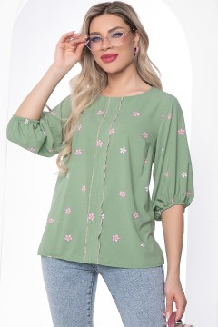 Оливковая блузка с цветочным принтом Lady Taiga